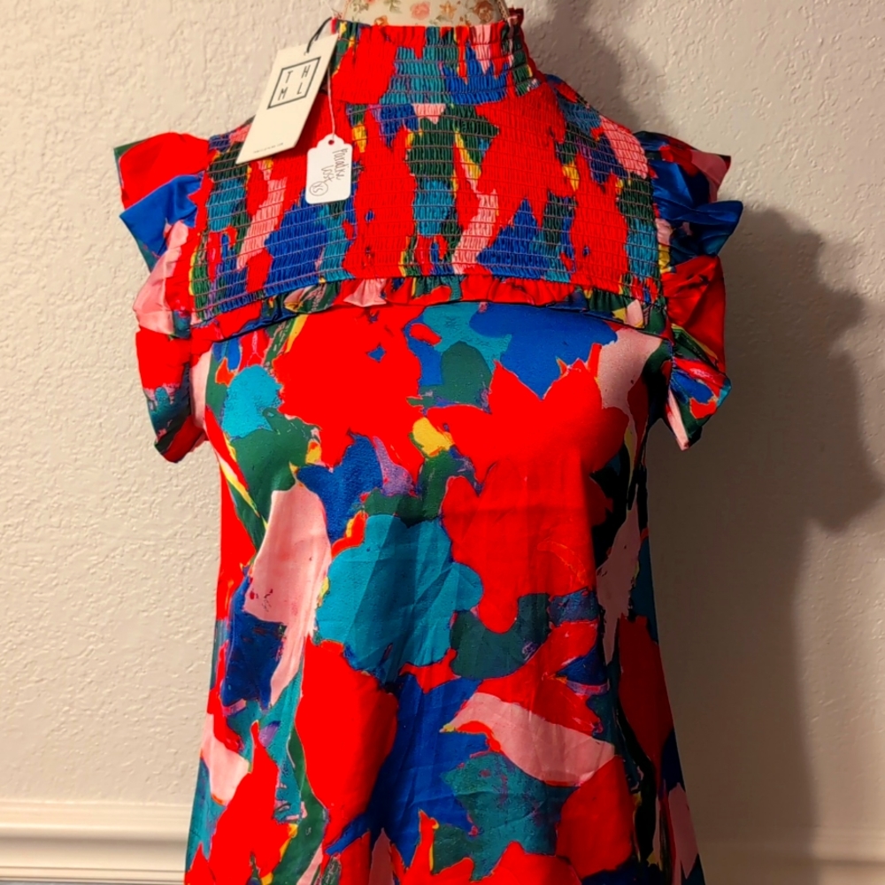 BNWT THML floral paradise lost gathered top